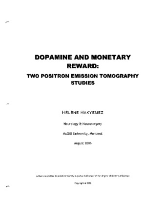 Dopamine and monetary reward : two positron emission tomography studies thumbnail