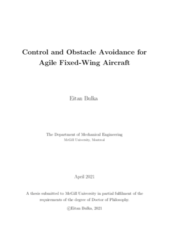 Control and obstacle avoidance for agile fixed-wing aircraft thumbnail