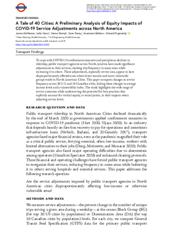 A tale of 40 cities: A preliminary analysis of equity impacts of COVID-19 service adjustments across North America thumbnail