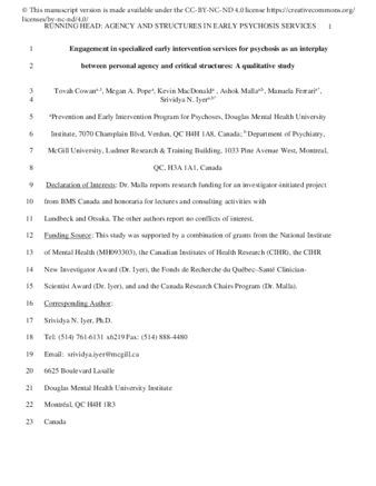 Engagement in specialized early intervention services for psychosis as an interplay between personal agency and critical structures: A qualitative study thumbnail