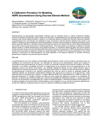 A Calibration Procedure for Modeling HDPE Geomembrane Using Discrete Element Method thumbnail