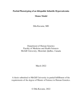 Partial phenotyping of an idiopathic infantile hypercalcemia mouse model thumbnail