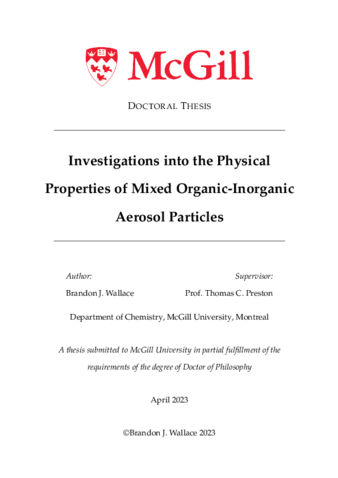 Investigations into the Physical Properties of Mixed Organic-Inorganic Aerosol Particles thumbnail