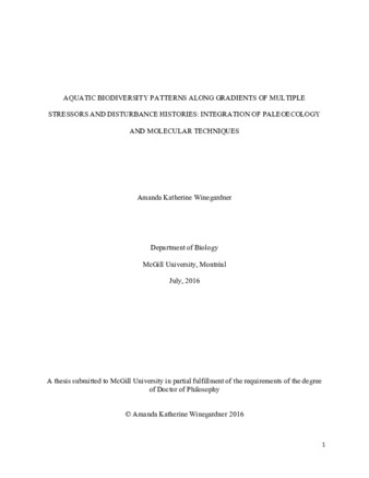 Aquatic biodiversity patterns along gradients of multiple stressors and disturbance histories: Integration of paleocology and molecular techniques thumbnail