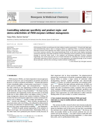 Controlling substrate specificity and product regio- andstereo-selectivities of P450 enzymes without mutagenesis thumbnail