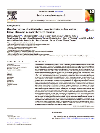 Global occurrence of anti-infectives in surface waters: impact of income inequality between countries thumbnail