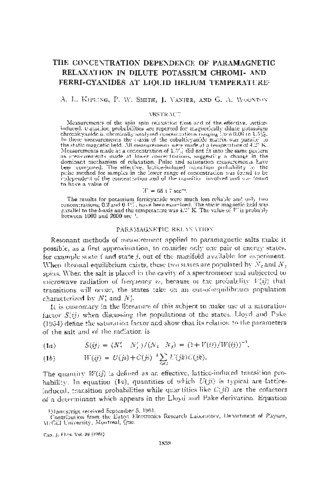 The concentration dependence of paramagnetic relaxation in dilute potassium chromi- and ferri-cyanides at liquid helium temperature. thumbnail