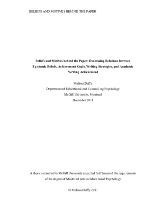 Beliefs and motives behind the paper: examining relations between epistemic beliefs, achievement goals, writing strategies, and academic writing achievement thumbnail