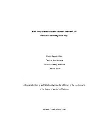NMR study of the interaction between PABP and the translation down-regulator Paip2 thumbnail