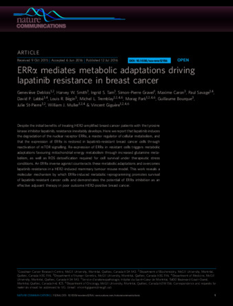 ERRα mediates metabolic adaptations driving lapatinib resistance in breast cancer thumbnail