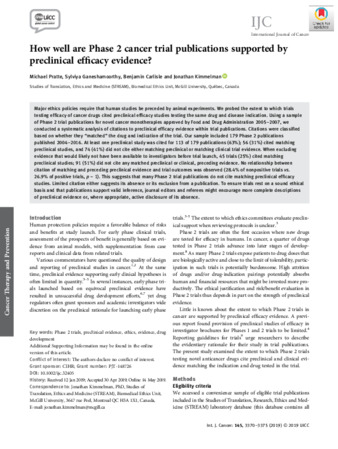 How well are Phase 2 cancer trial publications supported by preclinical efficacy evidence? thumbnail
