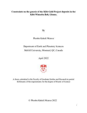 Constraints on the Genesis of the Kibi-Gold Project in the Kibi-Winneba Belt thumbnail