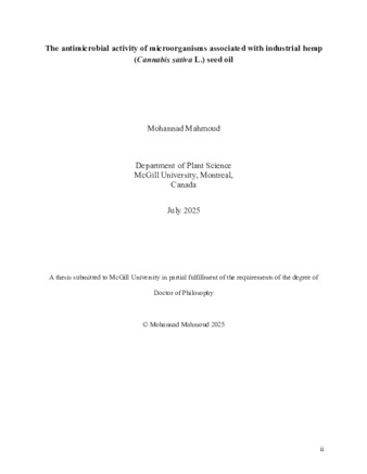 The antimicrobial activity of microorganisms associated with industrial hemp (Cannabis sativa L.) seed oil thumbnail