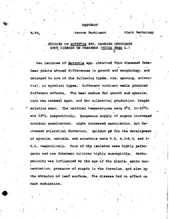 Studies on Botrytis spp. causing chocolate spot disease on fababean (Vicia faba L.). thumbnail