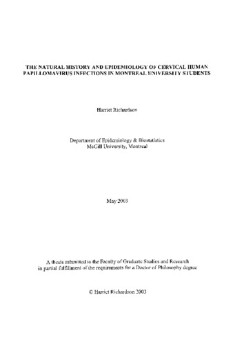 The natural history and epidemiology of cervical human papillomavirus infections in Montreal university students thumbnail