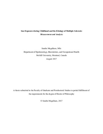 Sun exposure during childhood and the etiology of multiple sclerosis: measurement and analysis thumbnail