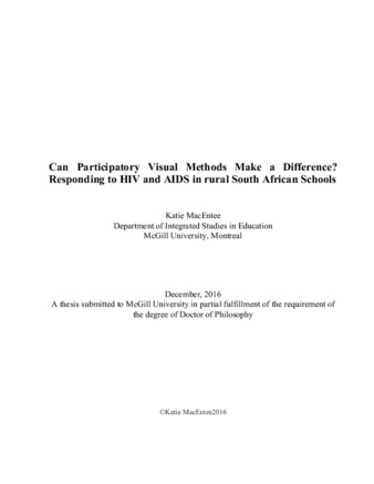 Can participatory visual methods make a difference? responding to HIV and AIDS in rural South African schools thumbnail