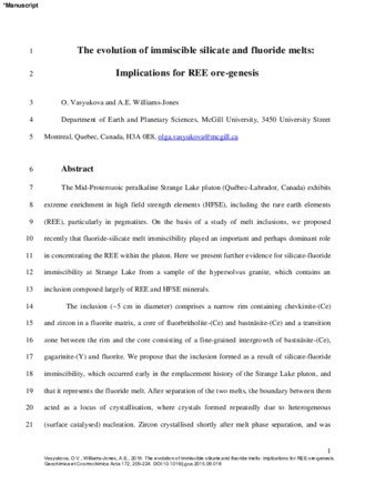 The evolution of immiscible silicate and fluoride melts: Implications for REE ore-genesis thumbnail