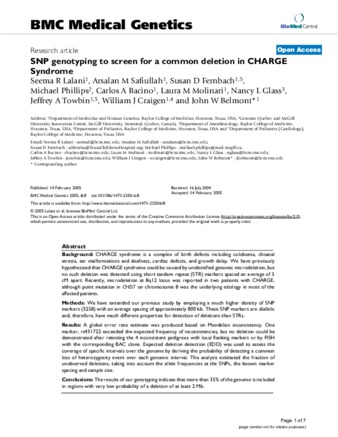 SNP genotyping to screen for a common deletion in CHARGE Syndrome thumbnail