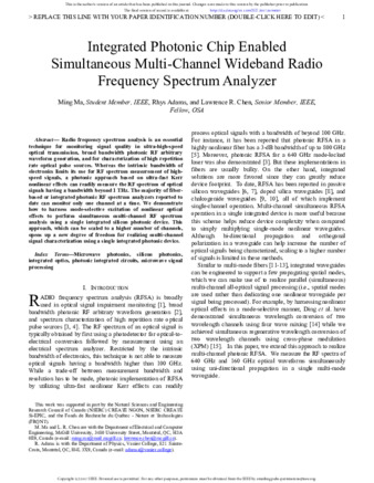 Integrated Photonic Chip Enabled Simultaneous Multi-Channel Wideband Radio Frequency Spectrum Analyzer thumbnail
