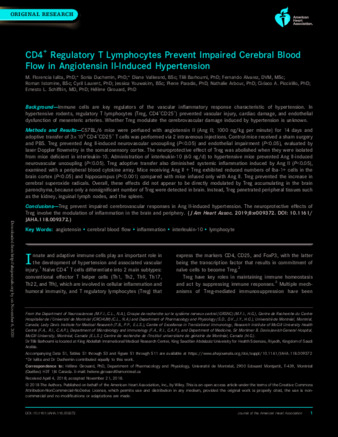 CD4+ Regulatory T Lymphocytes Prevent Impaired Cerebral Blood Flow in Angiotensin II‐Induced Hypertension thumbnail