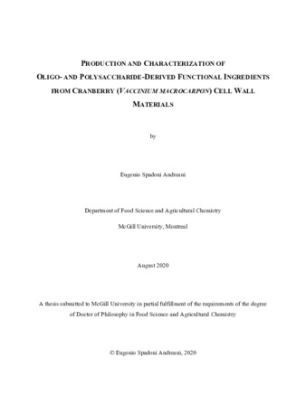 Production and characterization of oligo-and polysaccharide-derived functional ingredients from cranberry (Vaccinium macrocarpon) cell wall materials thumbnail