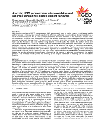 Analyzing HDPE geomembrane wrinkle overlying sand subgrade using a finite-discrete element framework thumbnail