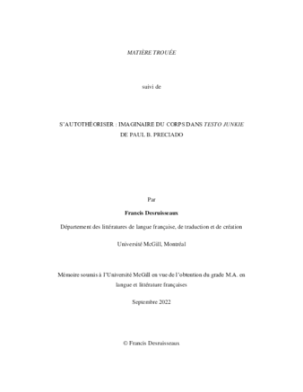 Matière trouée suivi de S'autothéoriser : imaginaire du corps dans Testo Junkie de Paul B. Preciado thumbnail