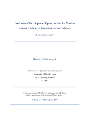 Professional Development Opportunities for Muslim women teachers in Canadian Islamic Schools:  A Qualitative Study thumbnail