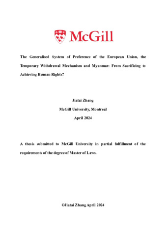 The Generalised System of Preference of the European Union, the Temporary Withdrawal Mechanism and Myanmar: From Sacrificing to Achieving Human Rights? thumbnail