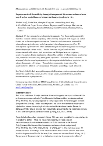 Hepatoprotective Effects of Poly-[hemoglobin-superoxide Dismutase-catalase-carbonic anhydrase] on alcohol damaged primary rat hepatocyte culture in vitro thumbnail