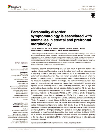 Personality disorder symptomatology is associated with anomalies in striatal and prefrontal morphology thumbnail