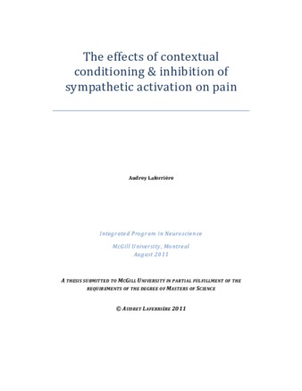 The effects of contextual conditioning and inhibition of sympathetic activation on pain thumbnail