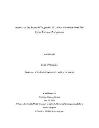 Aspects of the fracture toughness of carbon nanotube modified epoxy polymer composites thumbnail