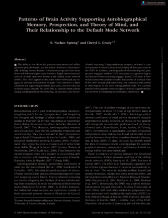 Patterns of Brain Activity Supporting Autobiographical Memory, Prospection, and Theory of Mind, and Their Relationship to the Default Mode Network  thumbnail