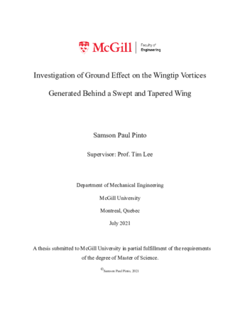 Investigation of ground effect on the wingtip vortices generated behind a swept and tapered wing thumbnail