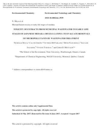 Toxicity of extracts from municipal wastewater to early life stages of Japanese medaka (Oryzias latipes) to evaluate removals of micropollutants by wastewater treatment thumbnail