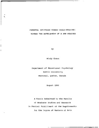 Parental attitudes toward child-rearing : toward the development of a new measure thumbnail