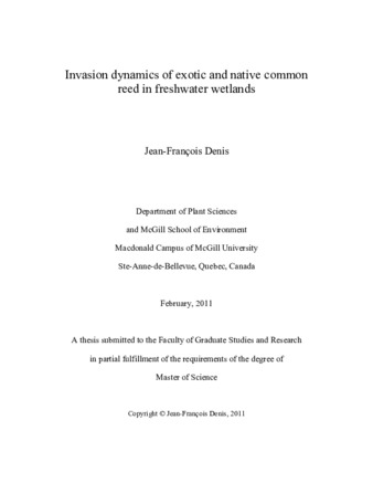 Invasion dynamics of exotic and native common reed in fresh water wetlands thumbnail