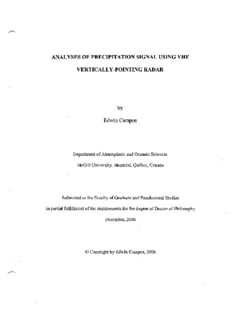 Analyses of precipitation signal using VHF vertically-pointing radar thumbnail