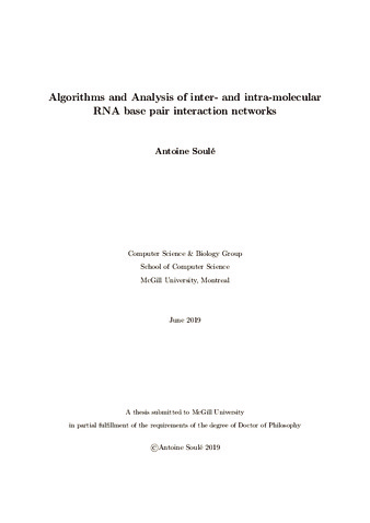 Algorithms and analysis of inter-and intra-molecular RNA base pair interaction networks thumbnail