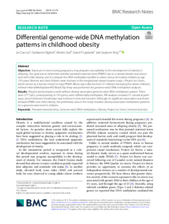 Differential genome-wide DNA methylation patterns in childhood obesity thumbnail