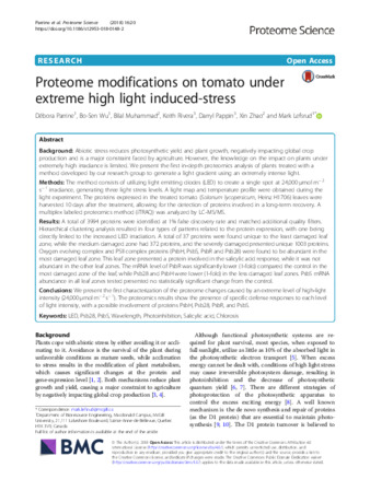 Proteome modifications on tomato under extreme high light induced-stress thumbnail