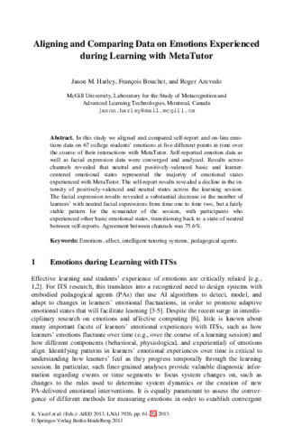 Aligning and Comparing Data on Emotions Experienced during Learning with MetaTutor thumbnail