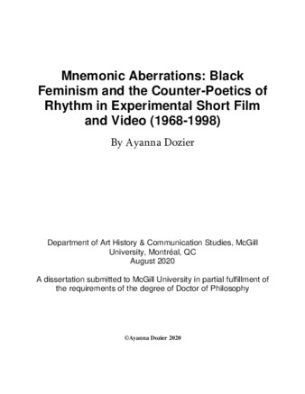 Mnemonic Aberrations: Black Feminisms and the Counter-Poetics of Rhythm in Experimental Short Film and Video (1968-1998) thumbnail