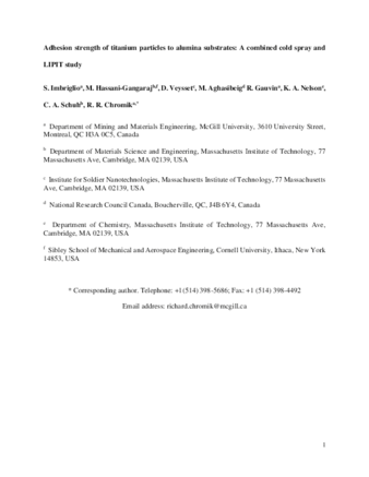 Adhesion strength of titanium particles to alumina substrates: A combined cold spray and LIPIT study thumbnail