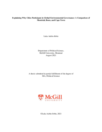 Explaining why cities participate in global environmental governance: a comparison of Montréal, Bonn, and Cape Town thumbnail