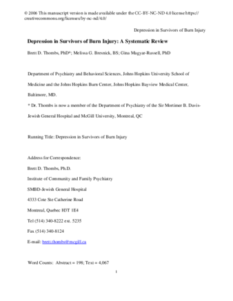 Depression in survivors of burn injury: a systematic review thumbnail