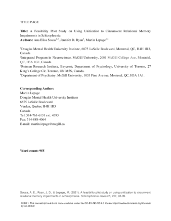 A feasibility pilot study on using unitization to circumvent relational memory impairments in schizophrenia thumbnail
