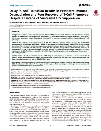 Delay in cART Initiation Results in Persistent Immune Dysregulation and Poor Recovery of T-Cell Phenotype Despite a Decade of Successful HIV Suppression thumbnail